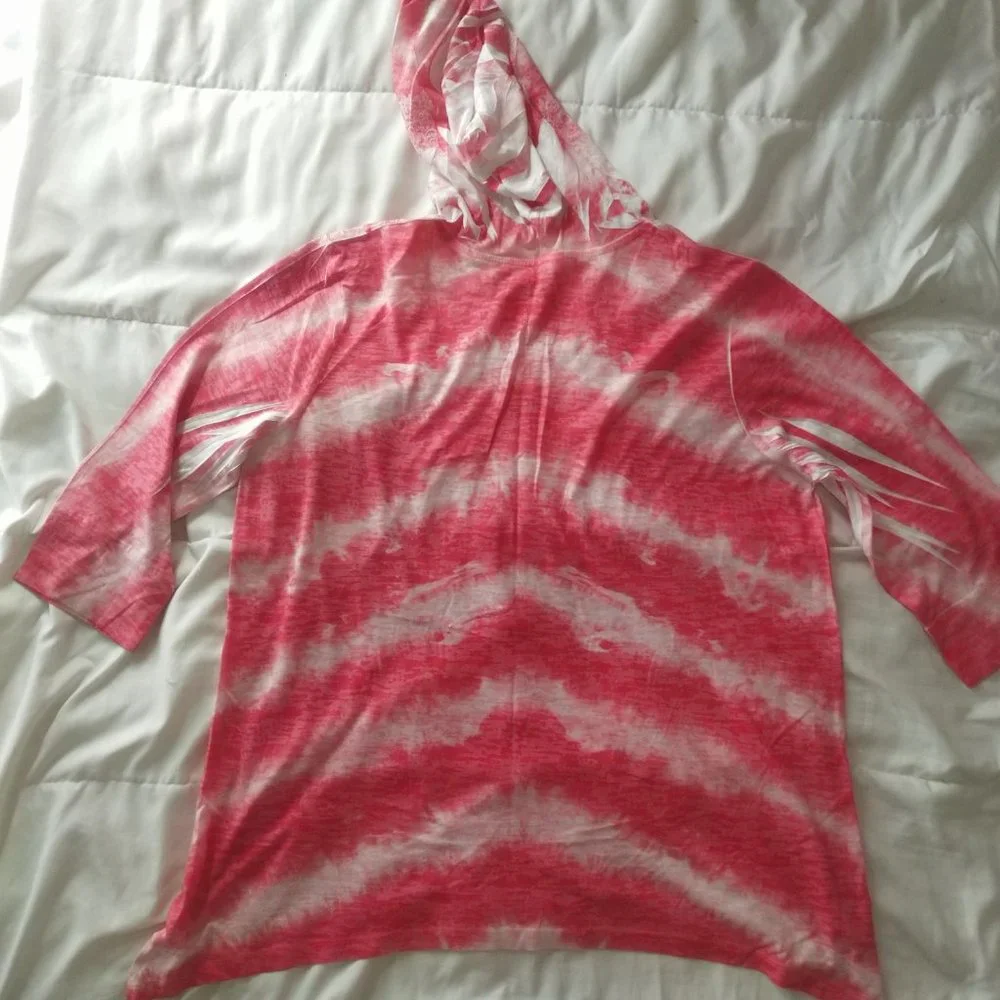 Style & Co 3/4 sleeve hooded printed boho top - Picture 3 of 5